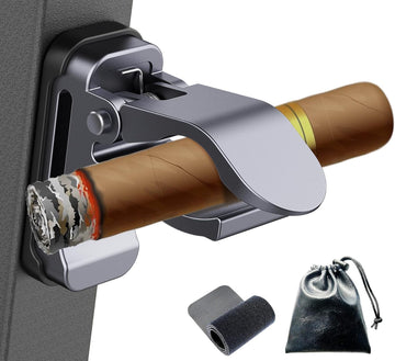 Magnetic Cigar Holder for Golf Cart, Universal Cigar Clip with Strong Four Magnet and Anti-slip Silicone Back No Scratch, Loop Strap and Storage Bag Gift for Golfers (Grey)
