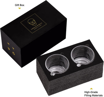 Hand Blown Crystal Skull Whiskey Glasses, Set of 2 Bourbon Glasses In Gift Box - 10 Oz Old Fashioned Glasses for Scotch, Cocktail, Rum - Perfect Gifts for Halloween, Christmas, Thanksgiving for Men