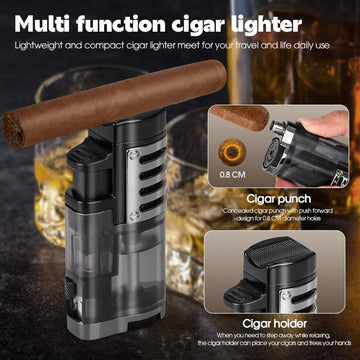 Cigar Humidor, Portable Travel Cigar Box, Double Cigar Humidor with Separate Storage for Cigar Accessories, Cigar Travel Case with Cigar Lighter(No Butane), Holds 5 Cigars (Black)