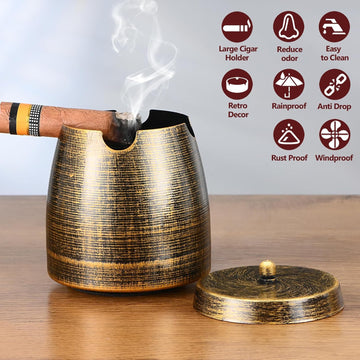 Cigar Ashtray with Lid for Outdoors Outside Patio Home Retro Decor,Large Holder Ashtray Windproof,Cigar Accessories Gift for Men Dad Husband Boyfriend (X-Large)