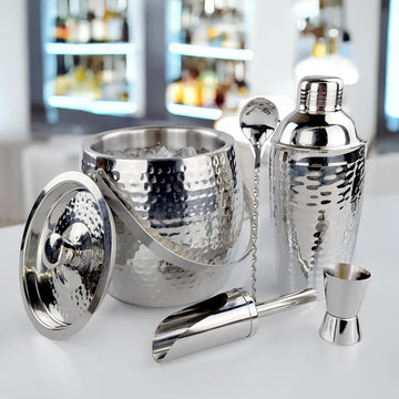 BREKX Insulated Ice Bucket for Cocktail Bar with Drink Shaker 5-Piece Cocktail Set for Parties with Lid and Scoop - Bartender Accessories, Bartending Kit for Home Bar or Gifting