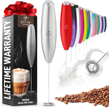 Zulay Powerful Milk Frother for Coffee with Upgraded Titanium Motor - Handheld Electric Whisk, Milk Foamer, Mini Mixer & Coffee Blender for Frappe, Latte, Matcha, No Stand - Silver