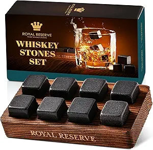 Whiskey Stones Gift Set by Royal Reserve – Artisan Crafted Reusable Chilling Rocks for Scotch – Bourbon Gifts for Men Husband Dad Boyfriend Guy