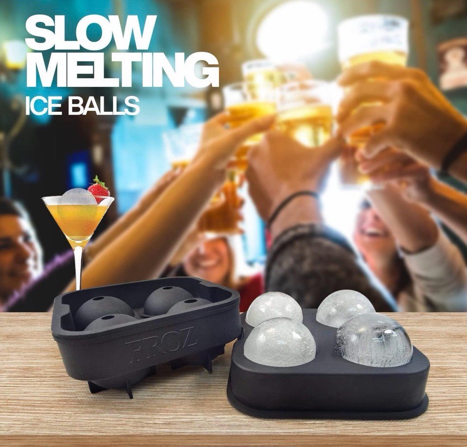 Housewares Solutions Froz Ice Ball Maker – Novelty Food-Grade Silicone Ice Mold Tray With 4 X 4.5cm Ball Capacity