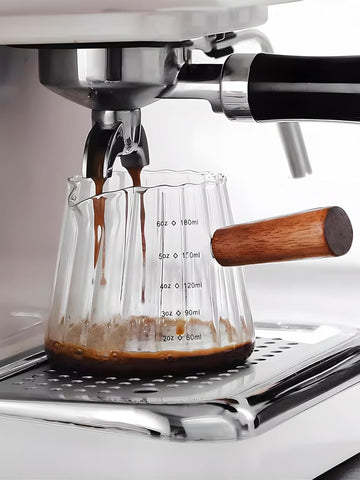 Espresso Cups 6OZ, Espresso Accessories, Expresso Shots Cup, Espresso Shot Glass with V-Shaped Mouth, Ribbed Milk Frothing Pitcher, Glass Measuring Cup