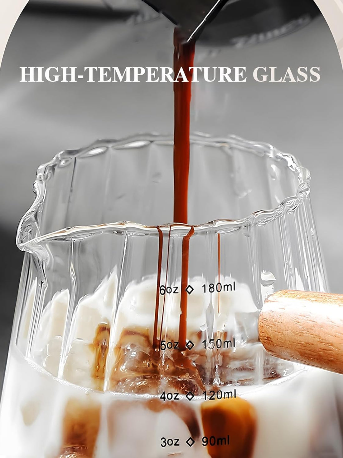 Espresso Cups 6OZ, Espresso Accessories, Expresso Shots Cup, Espresso Shot Glass with V-Shaped Mouth, Ribbed Milk Frothing Pitcher, Glass Measuring Cup