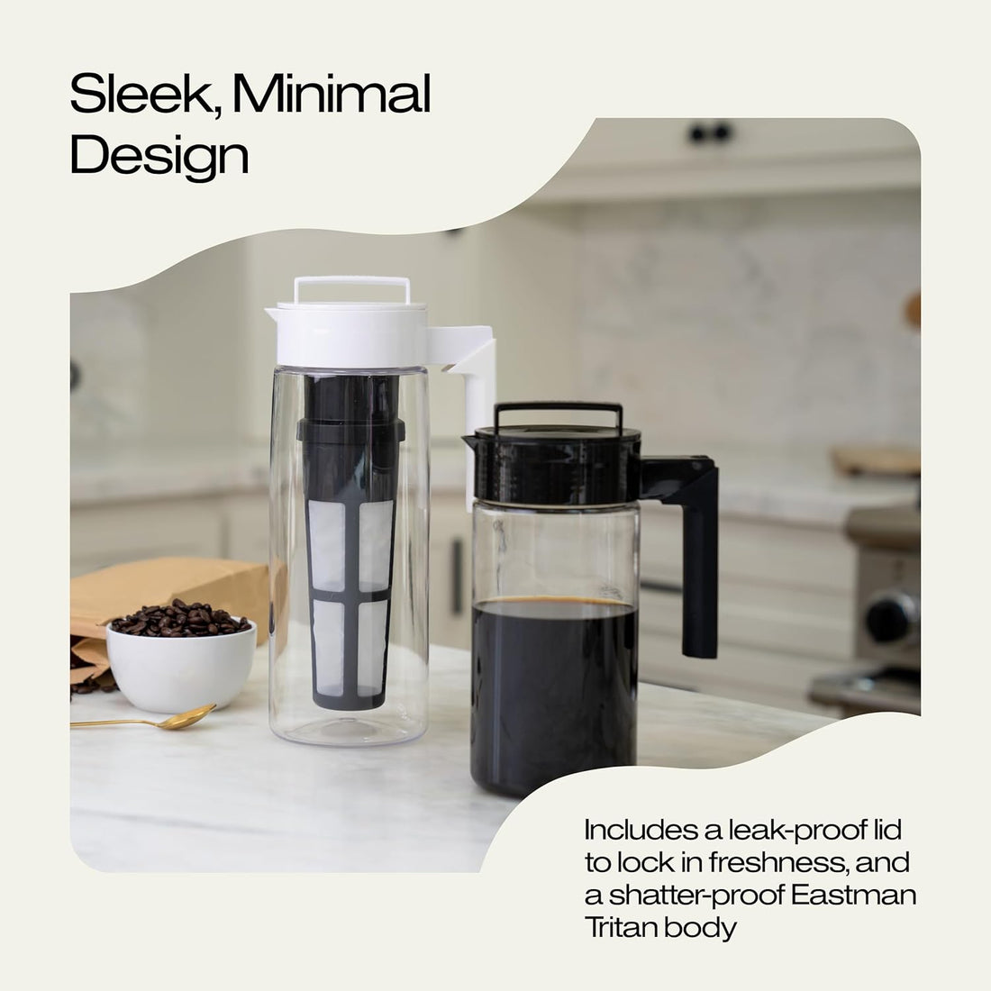 Takeya Tritan Cold Brew Coffee Maker - Airtight Pitcher with Leak-Free Lid - BPA-Free Cold Brew Maker with Silicone Handle - Dishwasher-Safe Pitcher for Homemade Cold Brew - 2 Quart, Black
