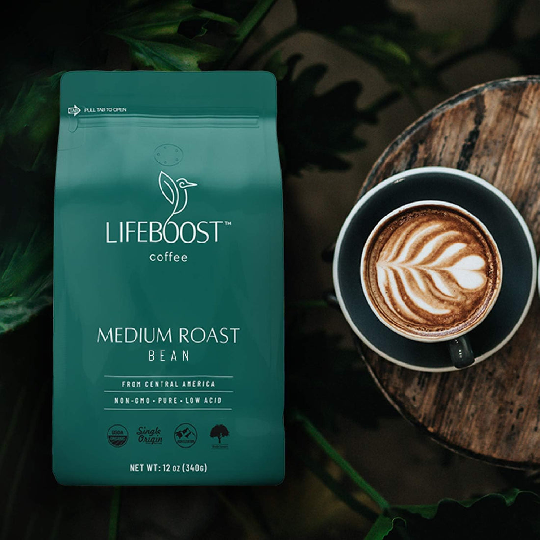 LifeBoost Coffee Medium Roast Whole Bean Coffee Beans 12oz