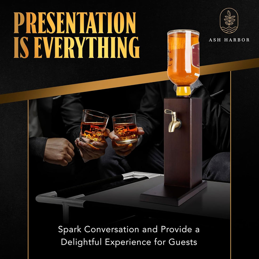 Countertop Liquor Dispenser for Home Bars – Wooden Whiskey Dispenser with Food-Safe All-Metal Valve – Bourbon Decanter & Whiskey Decanter for a Classy Presentation, Alcohol Gifts for Men by Ash Harbor