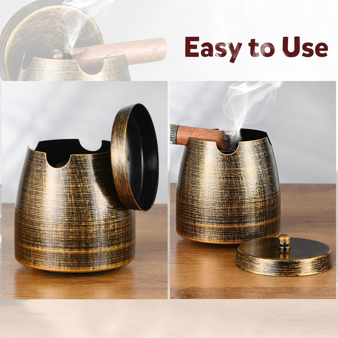 Cigar Ashtray with Lid for Outdoors Outside Patio Home Retro Decor,Large Holder Ashtray Windproof,Cigar Accessories Gift for Men Dad Husband Boyfriend (X-Large)