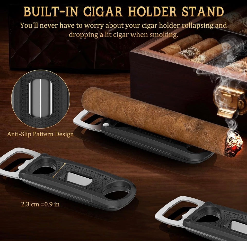 TISFA Cigar Cutter Set of 3, Cigar V Cutter Cigar Holder Bottle Opener 3 in 1, Stainless Steel Blade Cigar Clipper, Portable Cigar Cutter Guillotine Cigar Accessories Cuts Up to 60 Ring Gauge Cigars Black