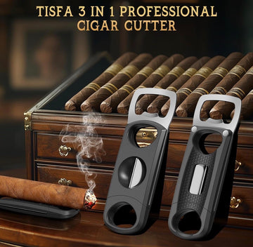 TISFA Cigar Cutter Set of 3, Cigar V Cutter Cigar Holder Bottle Opener 3 in 1, Stainless Steel Blade Cigar Clipper, Portable Cigar Cutter Guillotine Cigar Accessories Cuts Up to 60 Ring Gauge Cigars Black